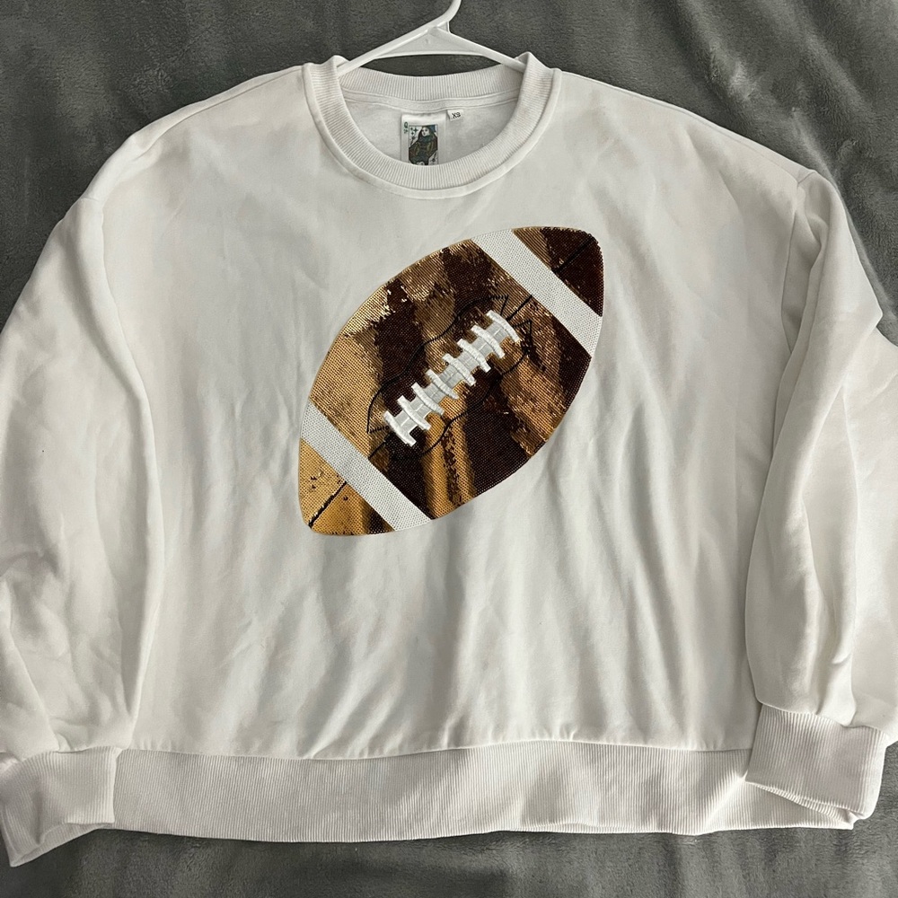 QUEEN OF SPARKLES White Football Graphic Sweatshirt